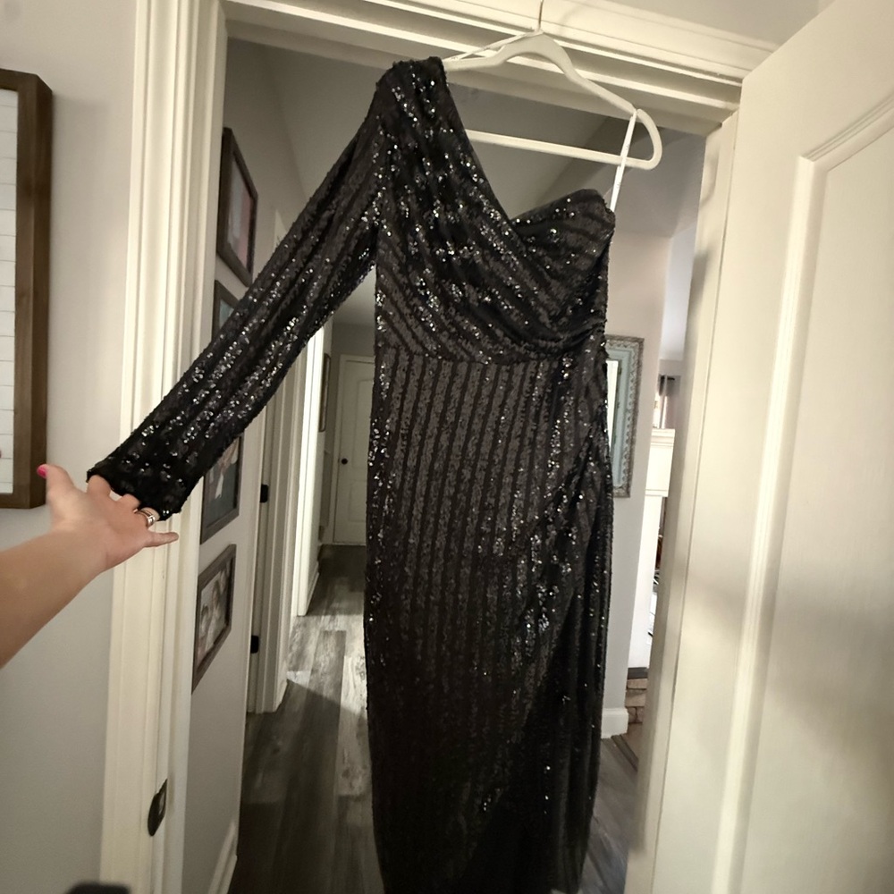 Lulu's Black Sequin One Shoulder Dress